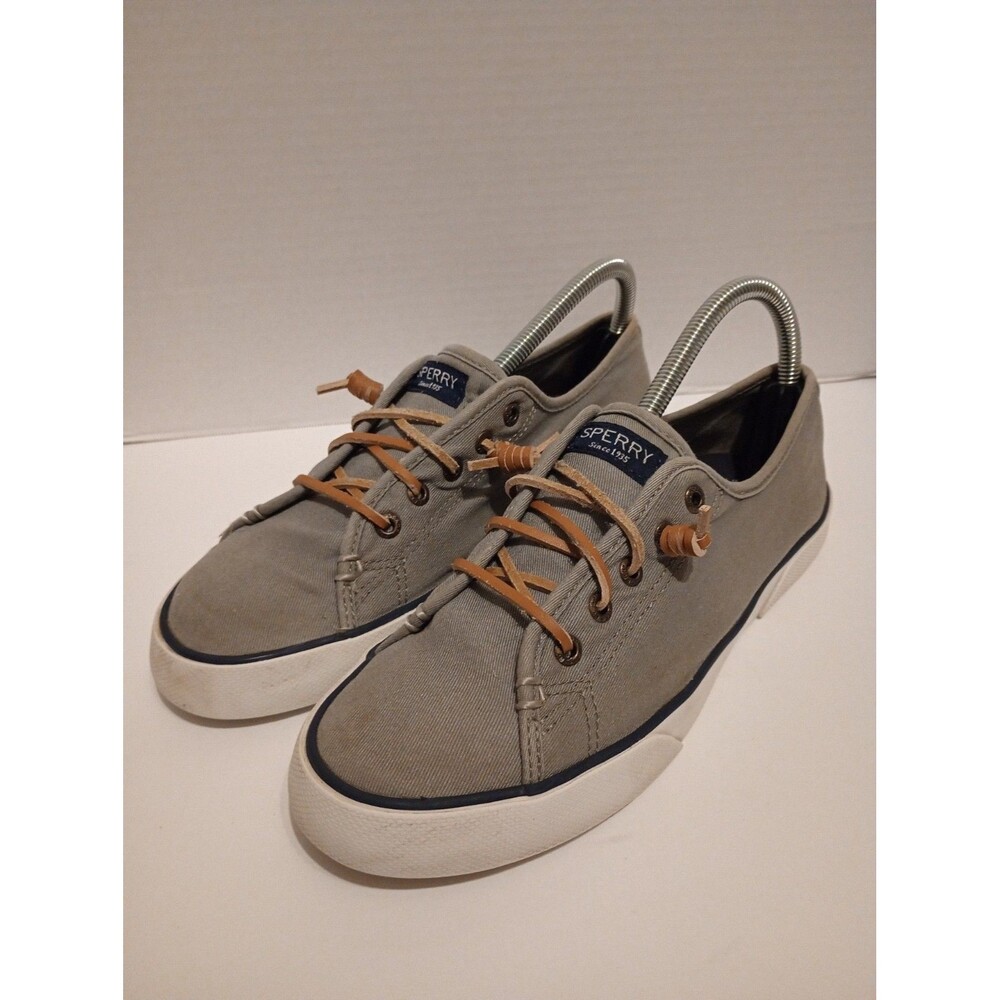 Sperry Top Sider Slip On Boat Shoe Sneaker Leather Lace Up Women Size 8.5M Grey